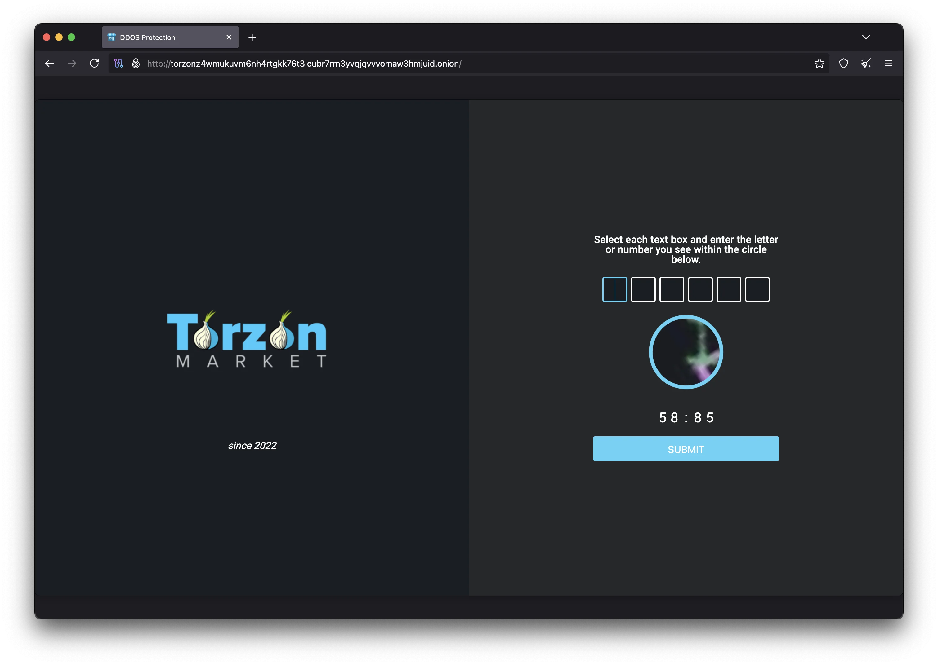 Torzon Market DDoS protection captcha verification