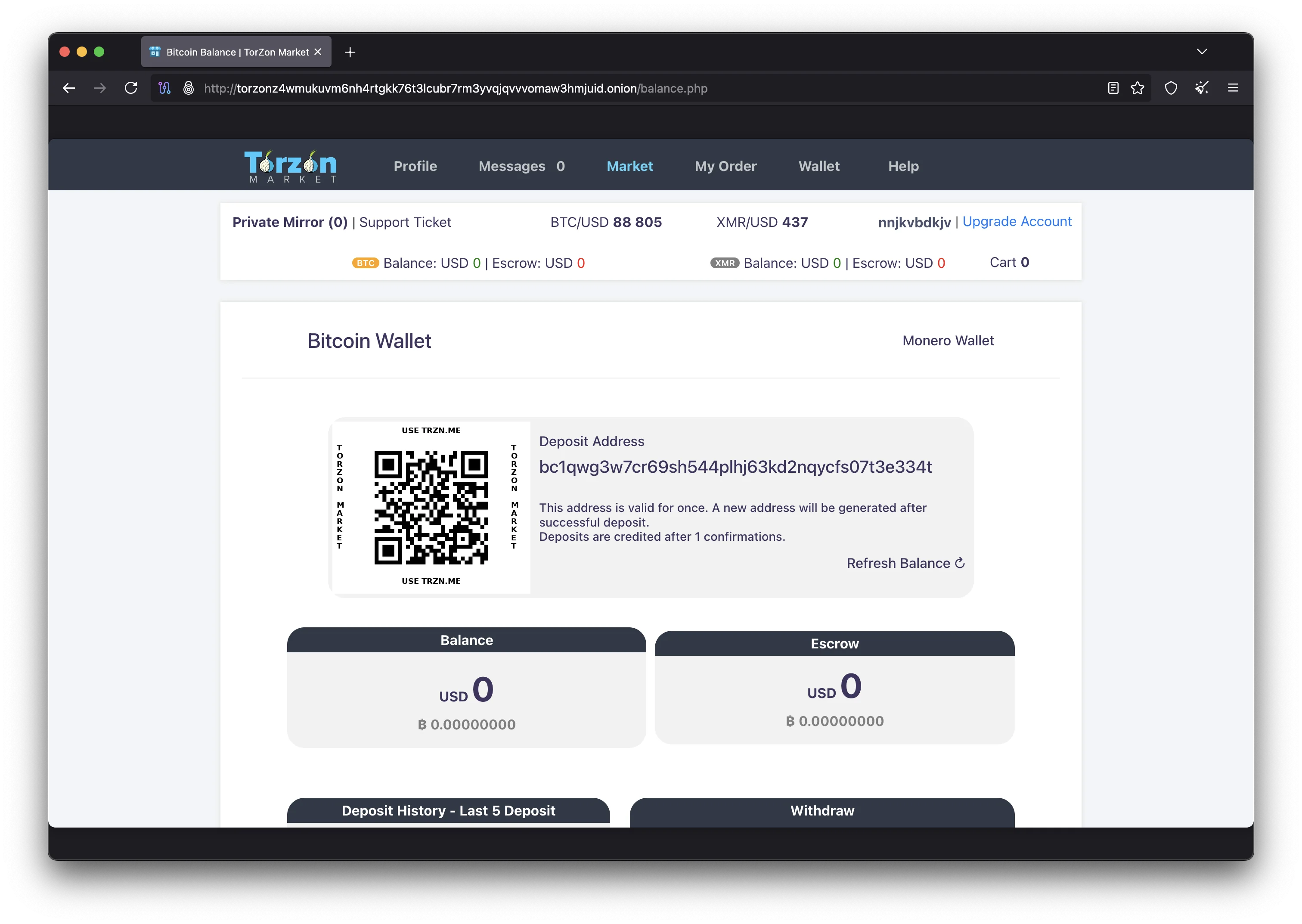 Torzon Market cryptocurrency wallet for Bitcoin and Monero